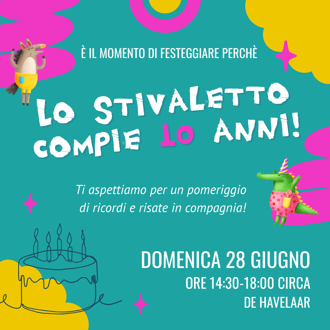 invito al compleanno Stivaletto con i colori identificativi, verde rosa e giallo